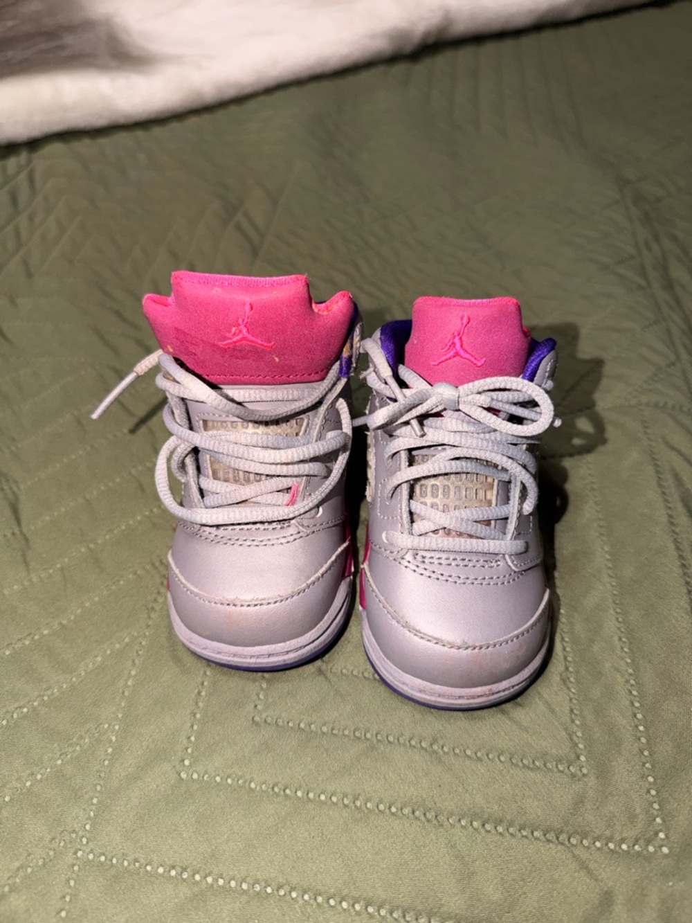 Jordan Kids White Sneakers with Pink and Purple Accents